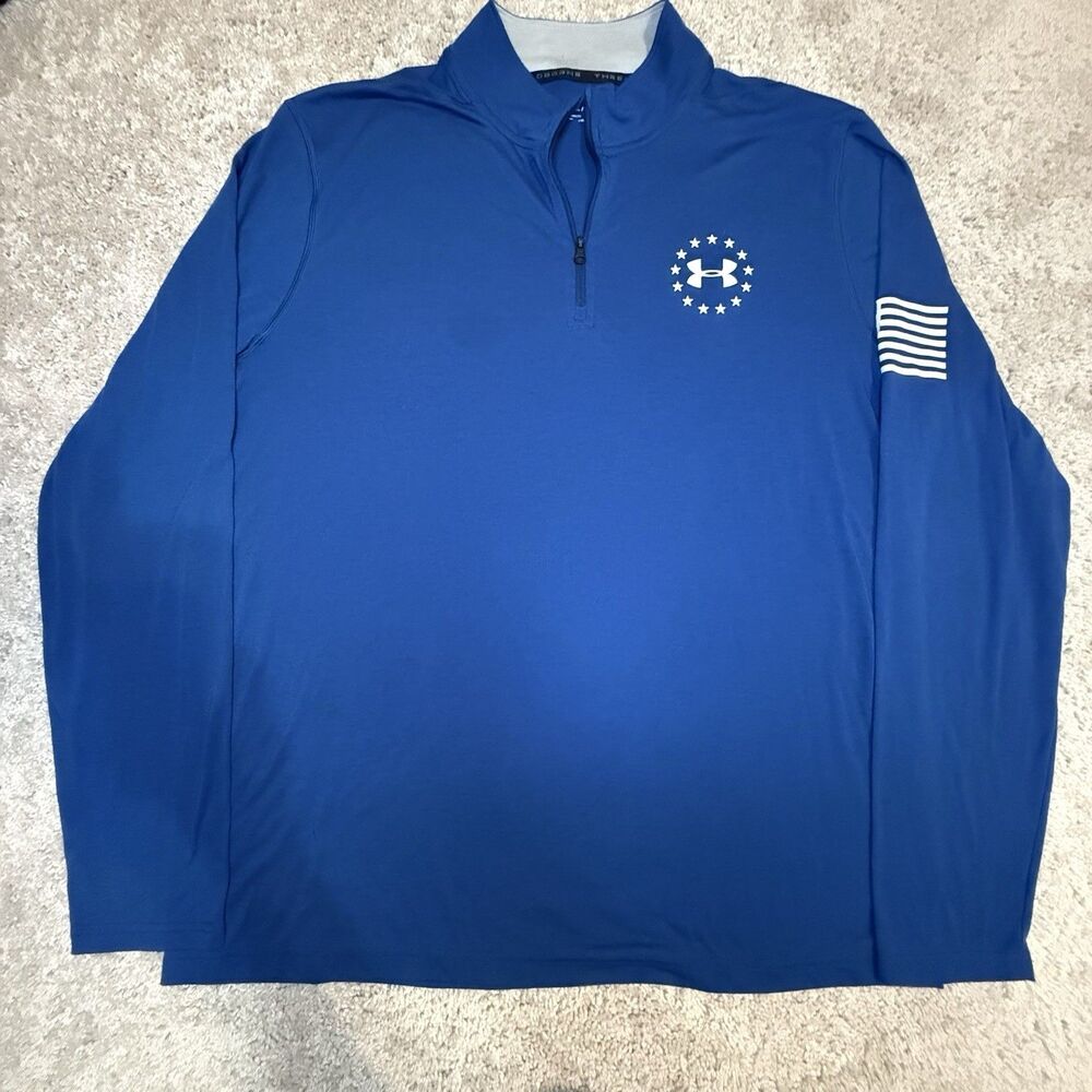 Mens Under Armour Size XL Blue Threadborne Heat Gear Quarter Zip Long Sleeve